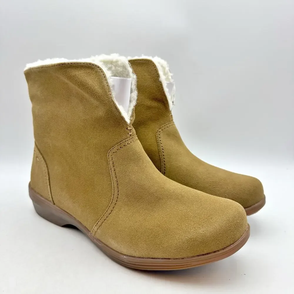 Spenco Womens Sun Valley Ankle Boots Size 8.5 Tan Suede Sherpa Lined NIB